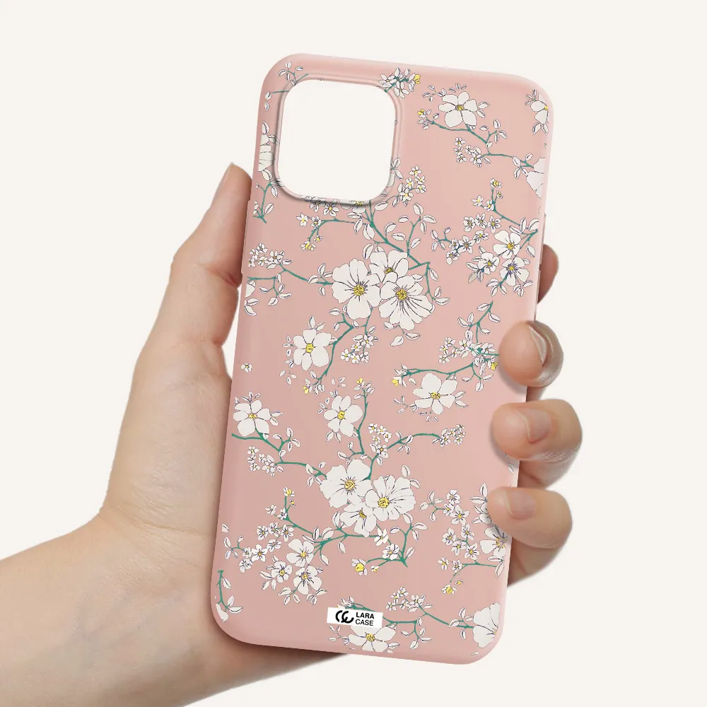 White Flower Apple iPhone 12 Silicone pastel pink Case