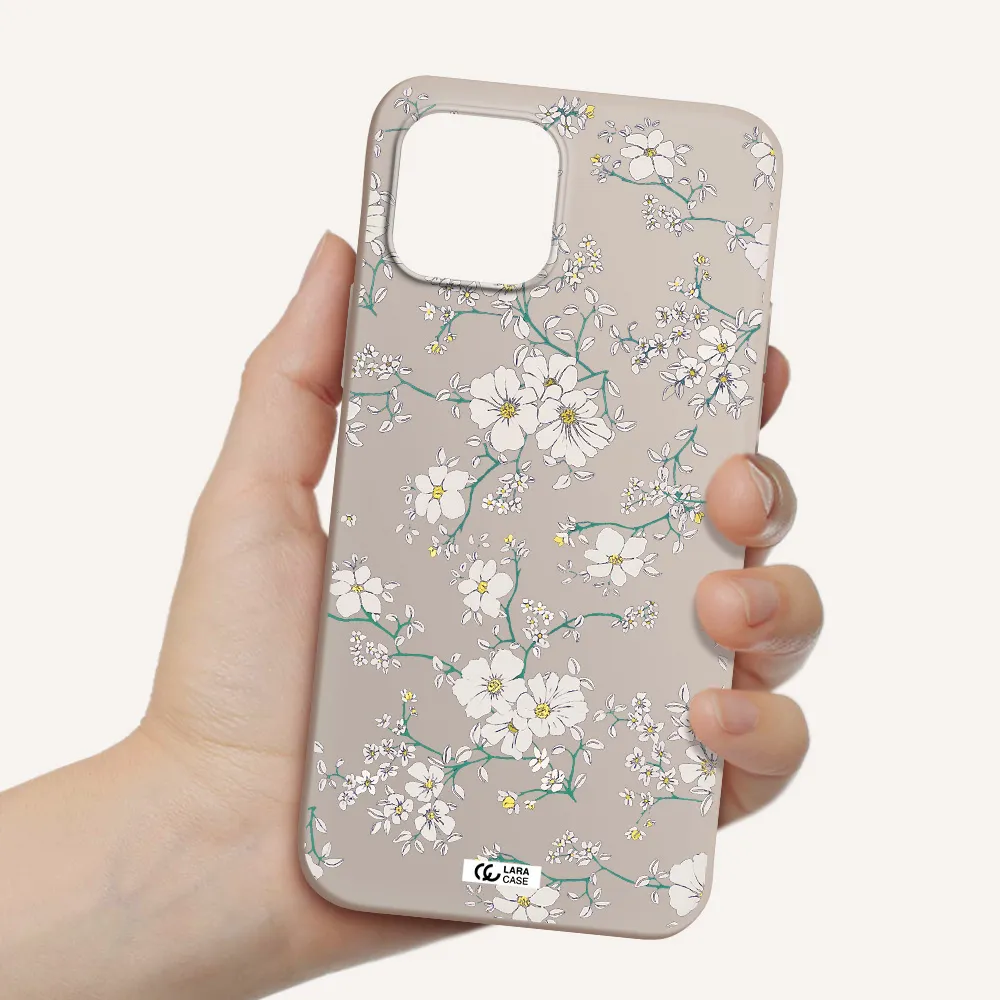 White Flower Apple iPhone 12 Silicone Stone Case
