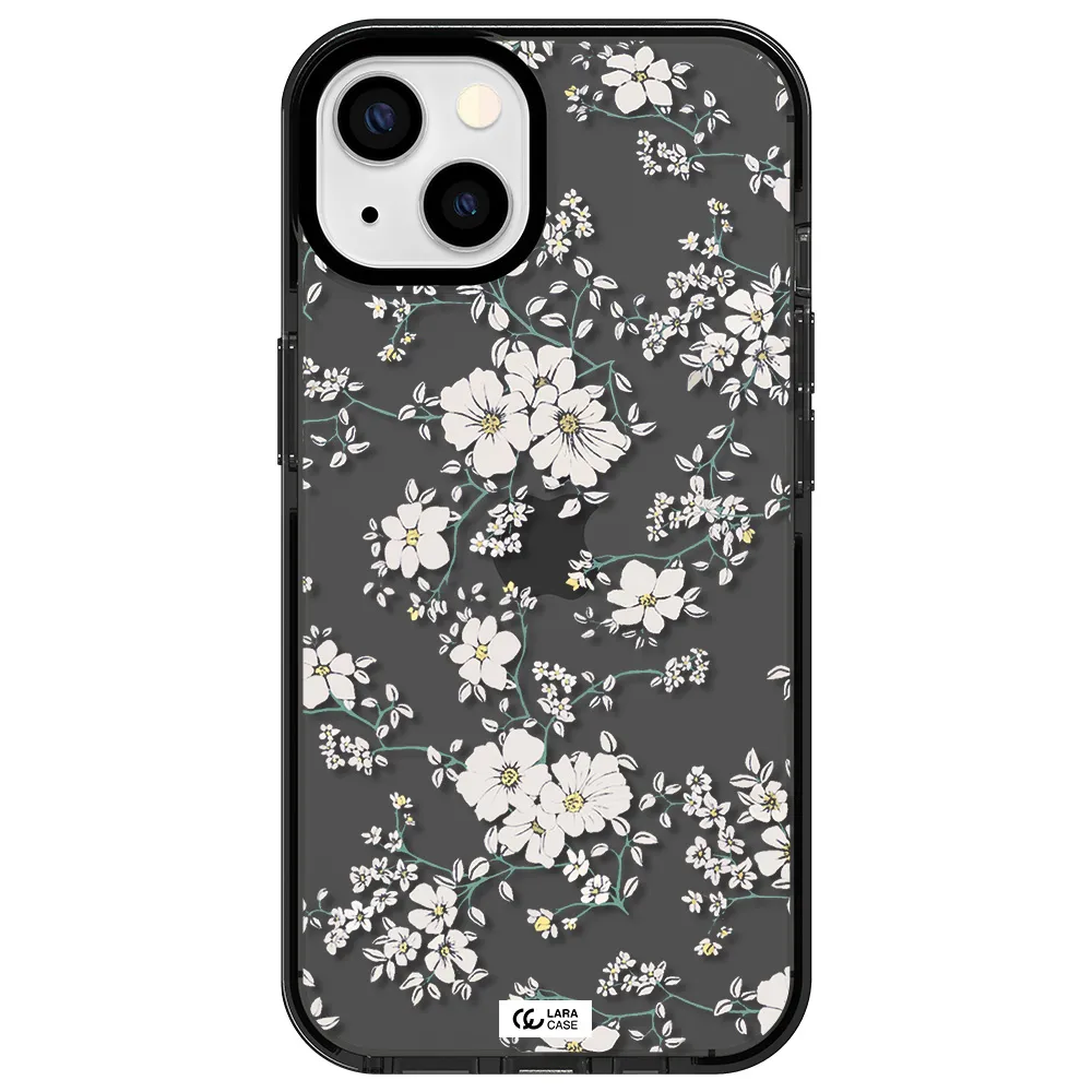 White Flower Apple iPhone 13 impact Smoke Black Case