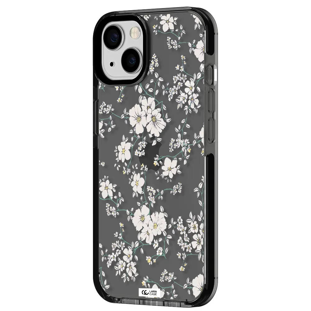 White Flower Apple iPhone 13 impact Smoke Black Case