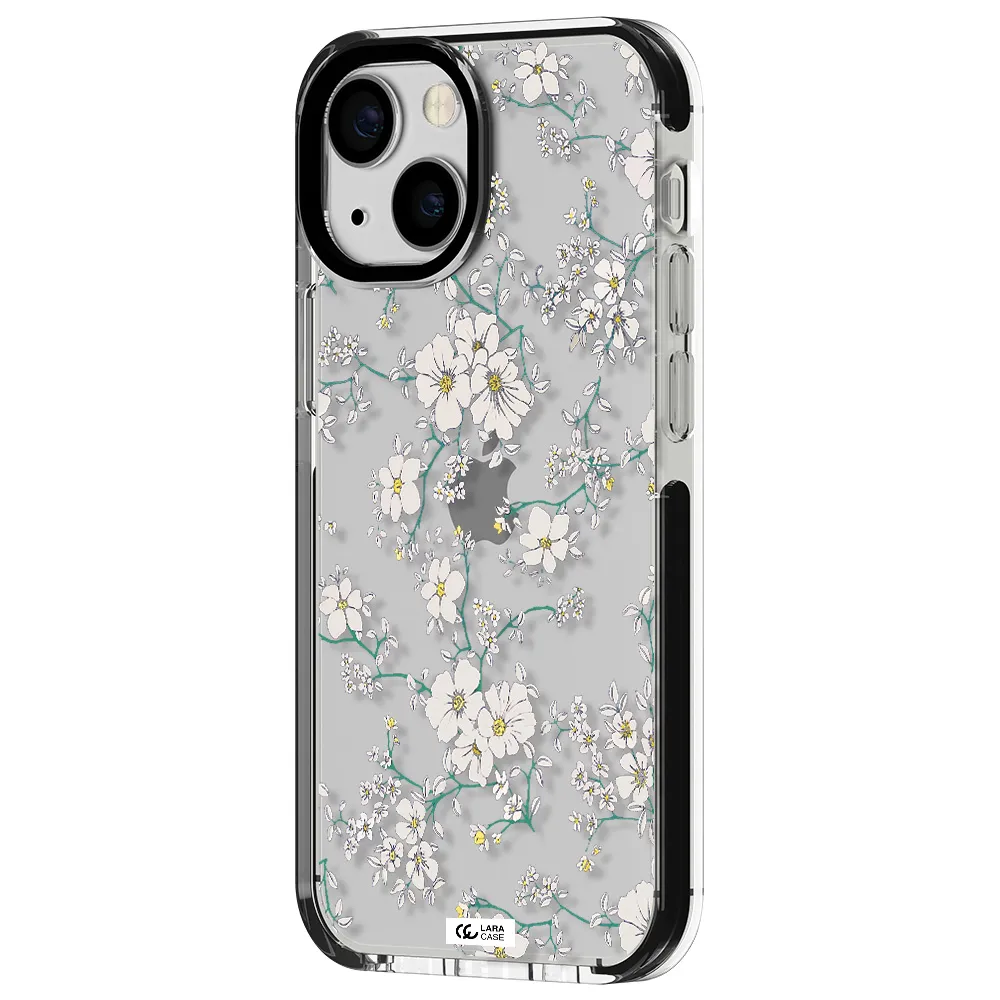 White Flower Apple iPhone 13 mini impact black border Case