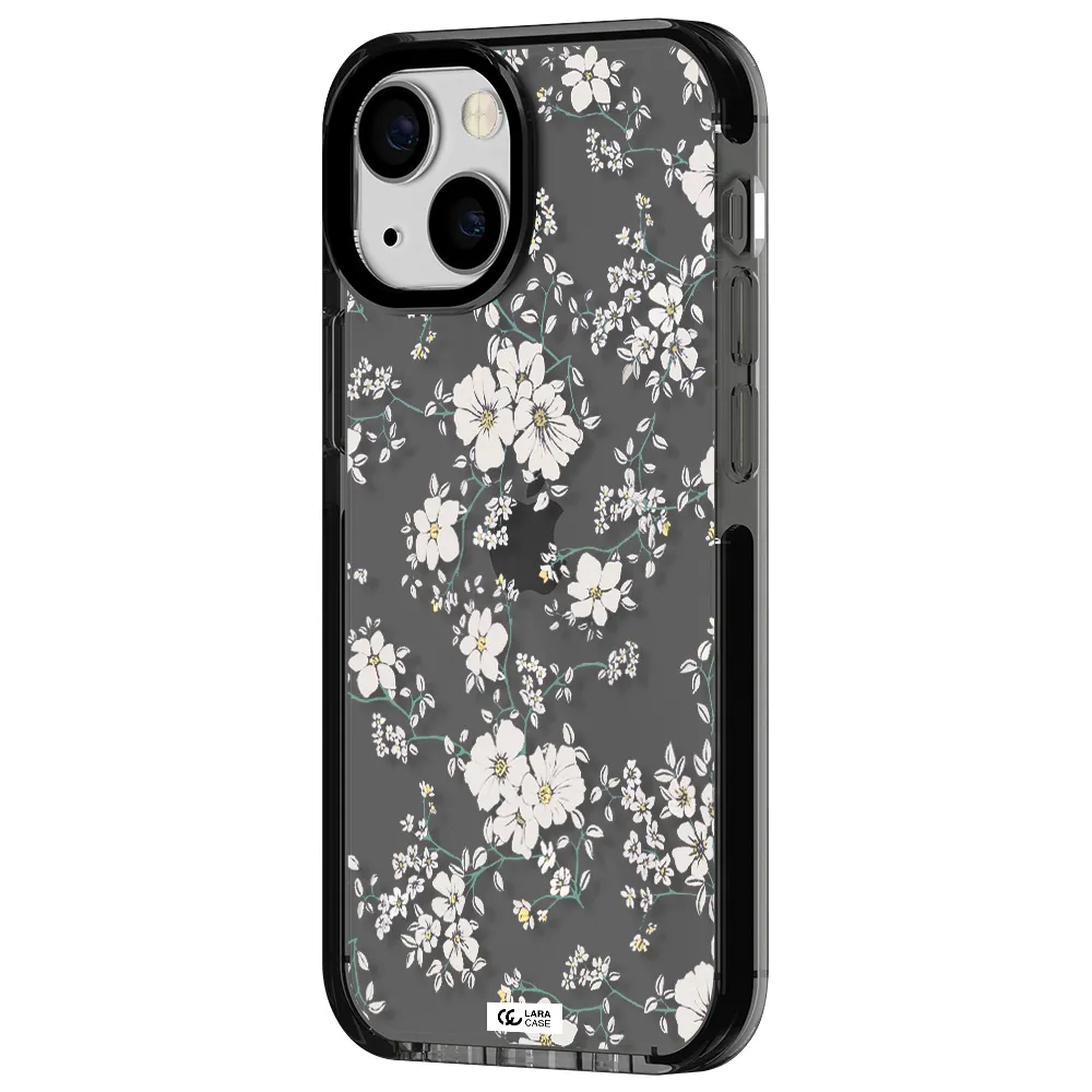 White Flower Apple iPhone 13 mini impact Smoke Black Case