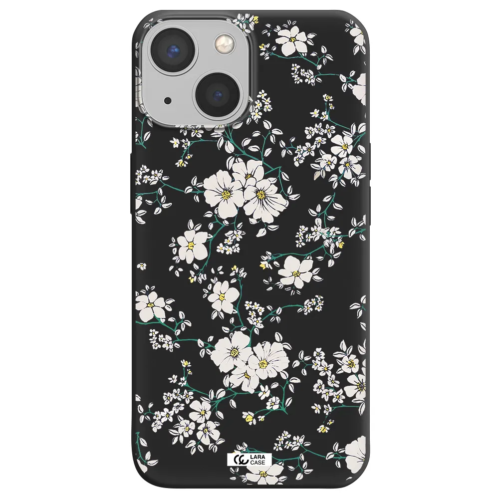 White Flower Apple iPhone 13 mini Silicone black Case