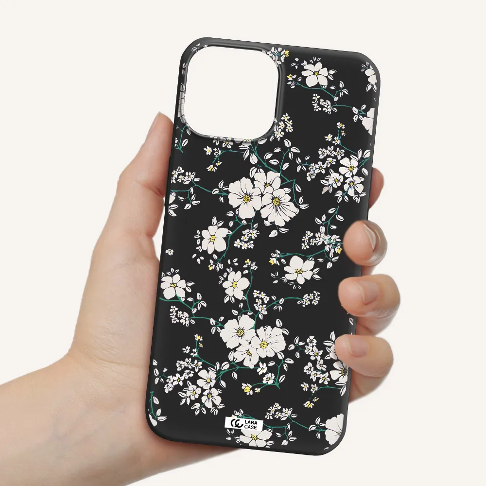 White Flower Apple iPhone 13 mini Silicone black Case