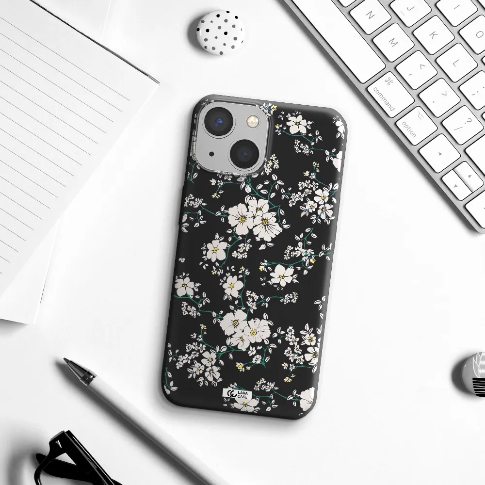 White Flower Apple iPhone 13 mini Silicone black Case
