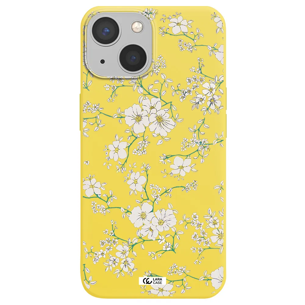 White Flower Apple iPhone 13 mini Silicone canary yellow Case