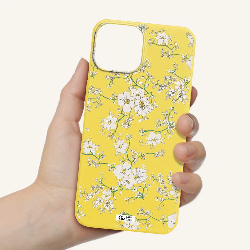 White Flower Apple iPhone 13 mini Silicone canary yellow Case