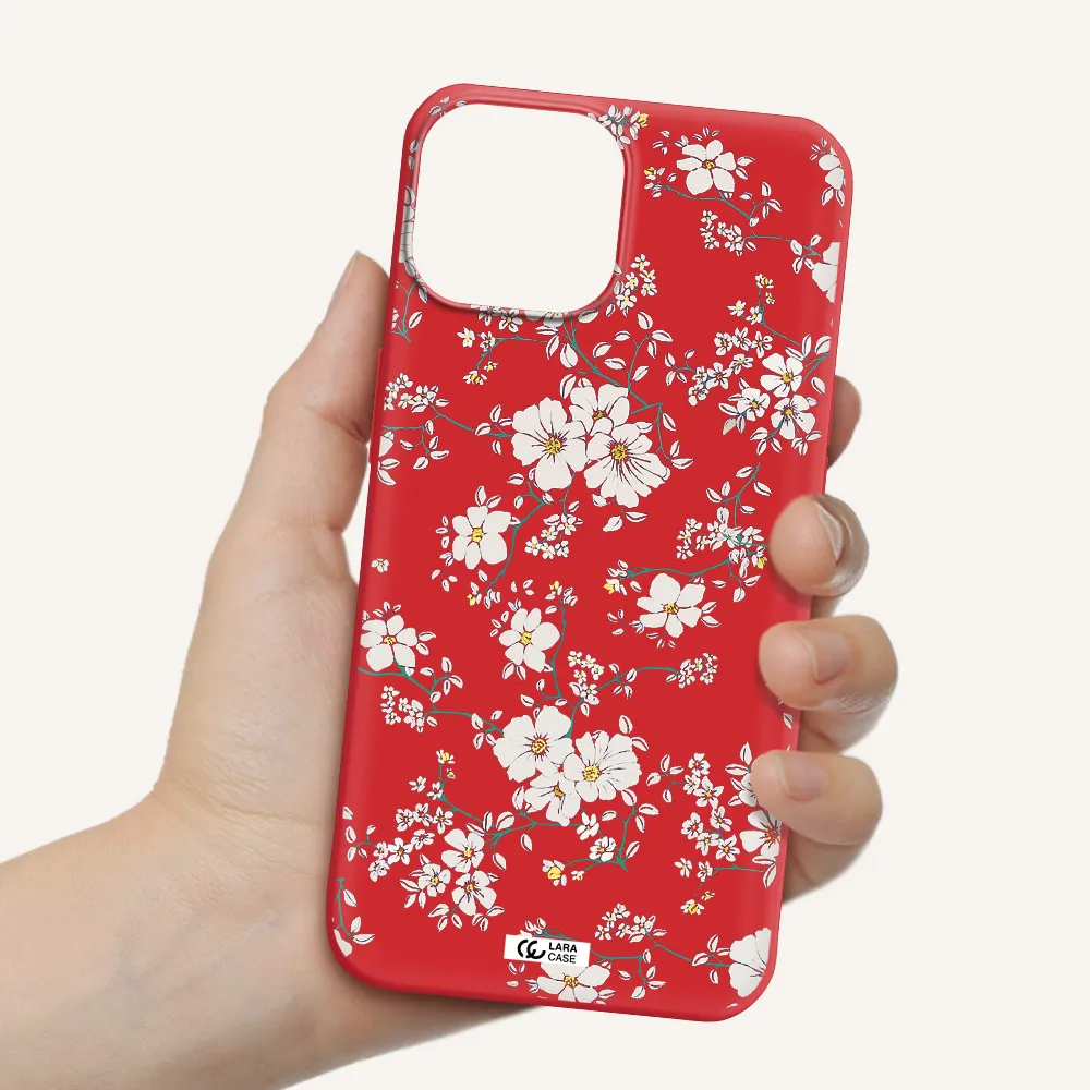 White Flower Apple iPhone 13 mini Silicone Imperial Red Case