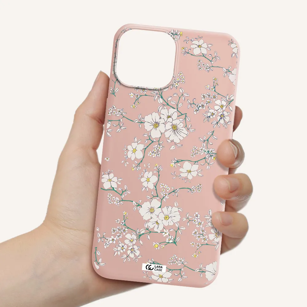 White Flower Apple iPhone 13 mini Silicone pastel pink Case