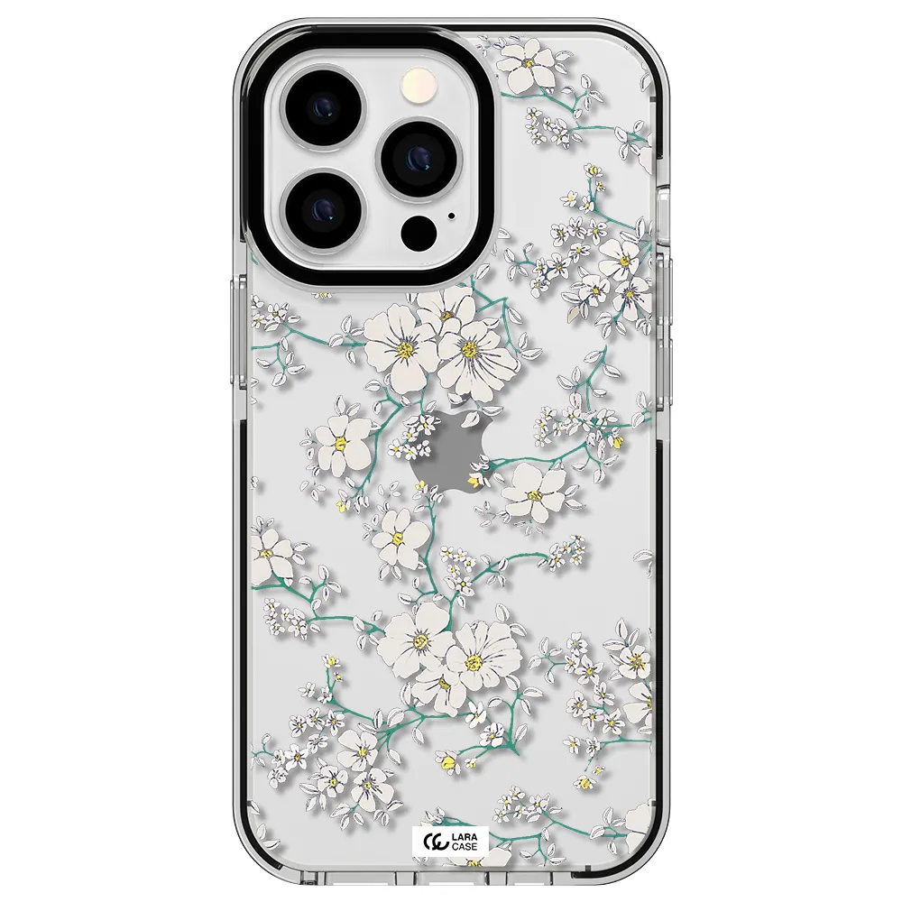 White Flower Apple iPhone 13 Pro impact black border Case