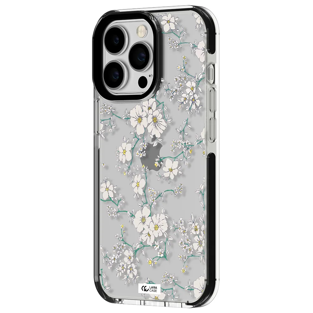 White Flower Apple iPhone 13 Pro impact black border Case