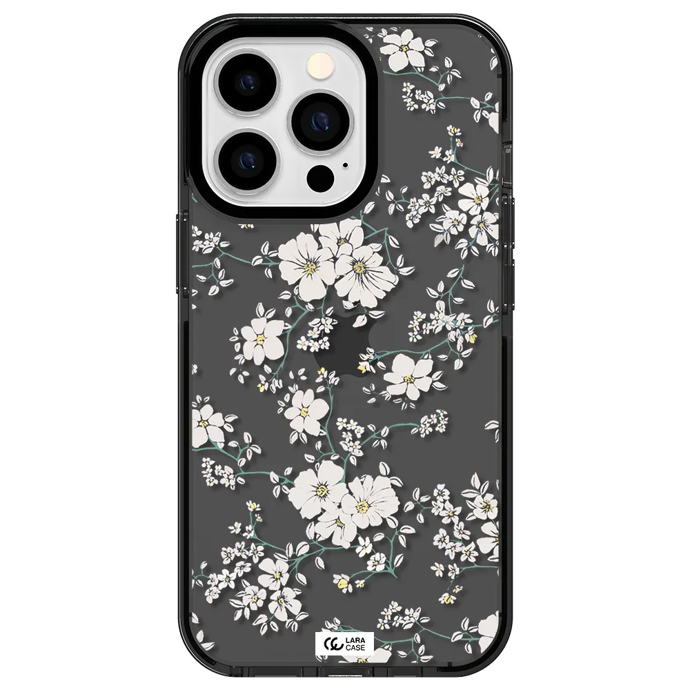 White Flower Apple iPhone 13 Pro impact Smoke Black Case