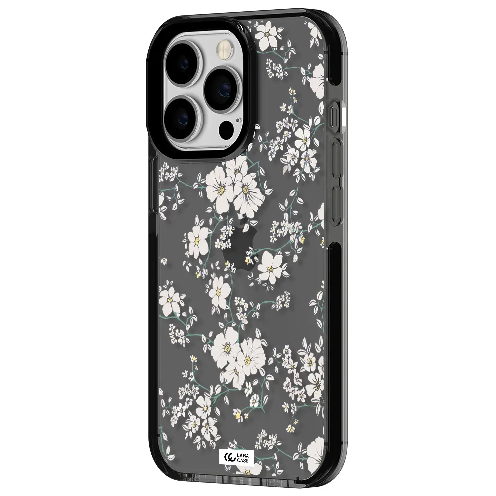 White Flower Apple iPhone 13 Pro impact Smoke Black Case