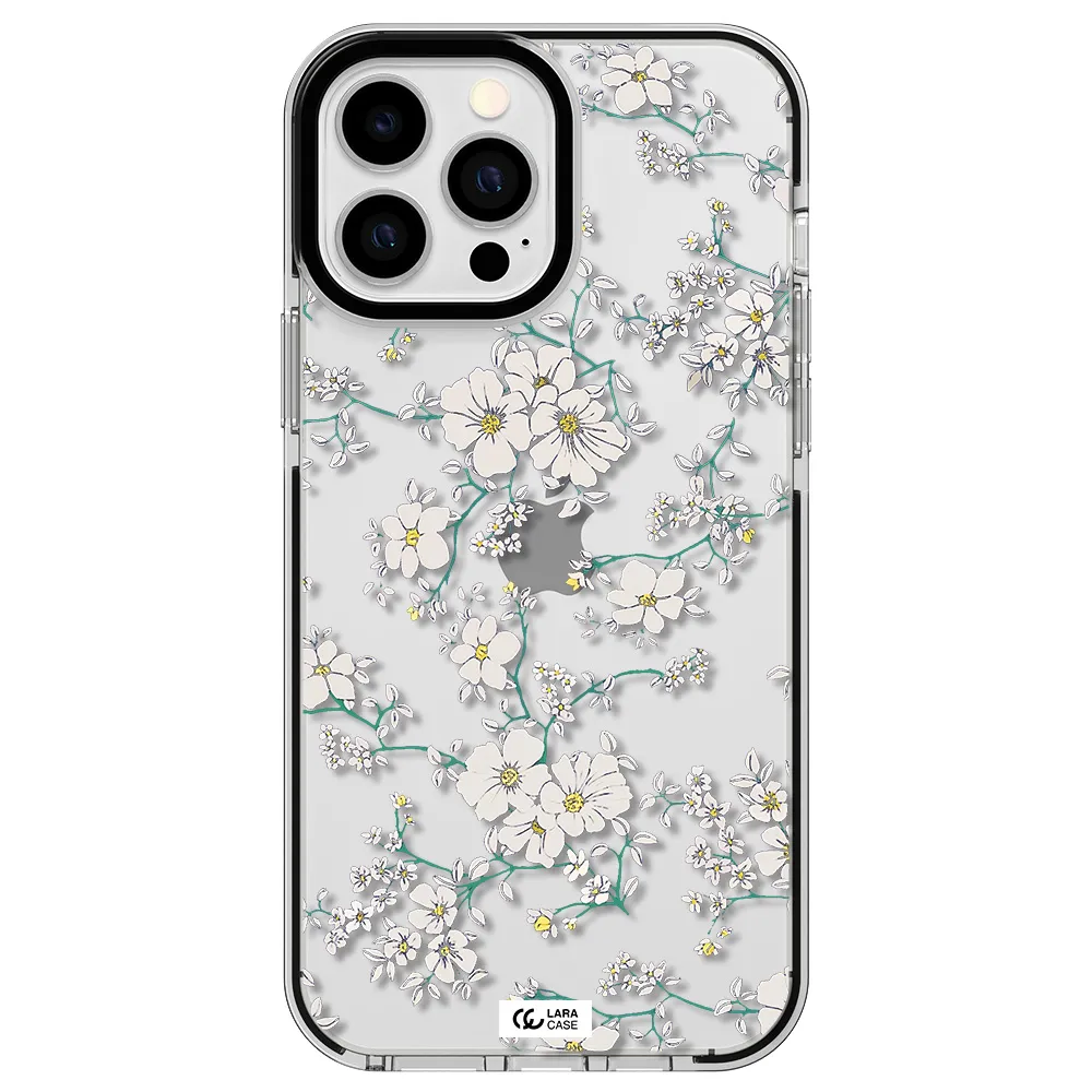 White Flower Apple iPhone 13 Pro Max impact black border Case