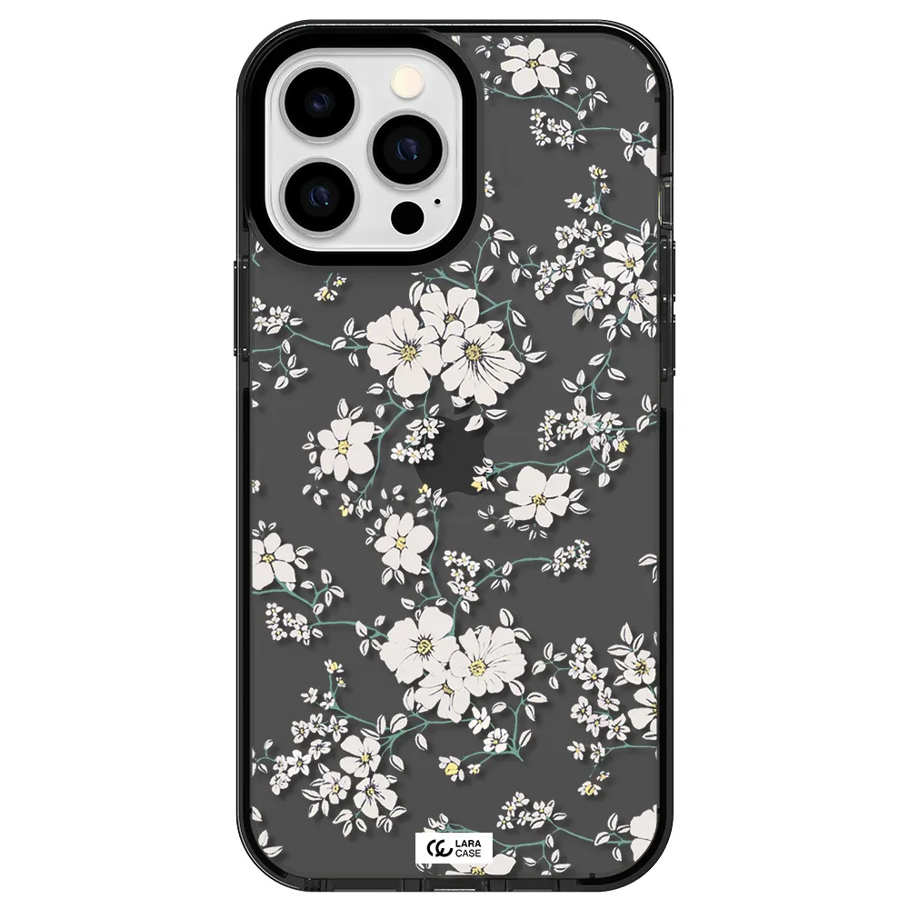 White Flower Apple iPhone 13 Pro Max impact Smoke Black Case