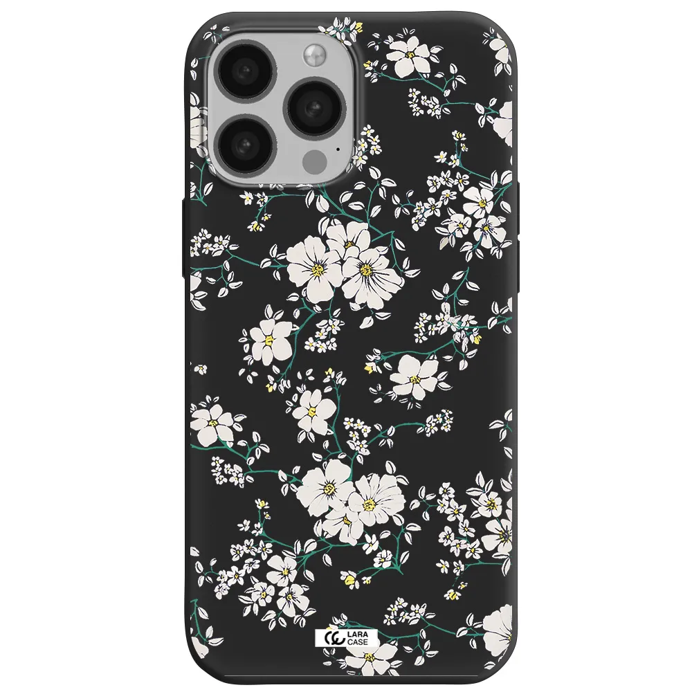 White Flower Apple iPhone 13 Pro Max Silicone black Case