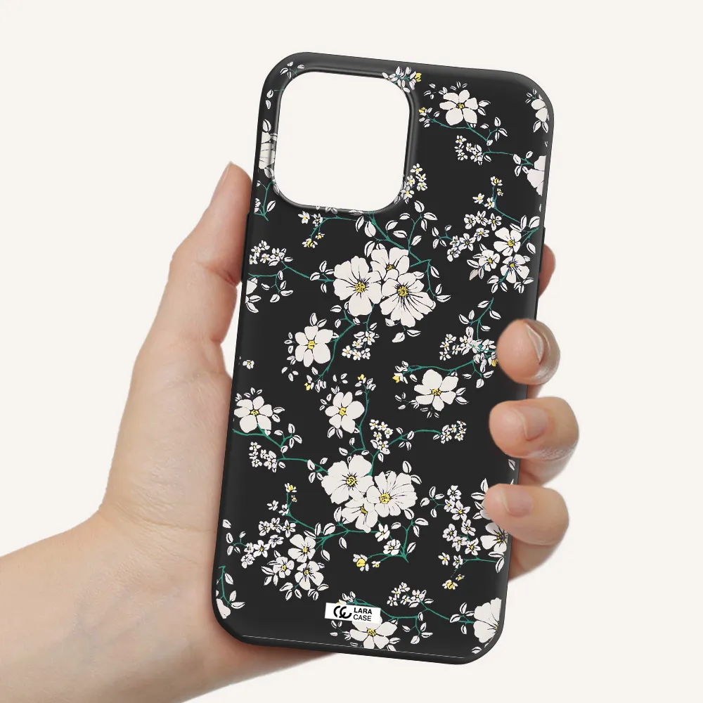 White Flower Apple iPhone 13 Pro Max Silicone black Case