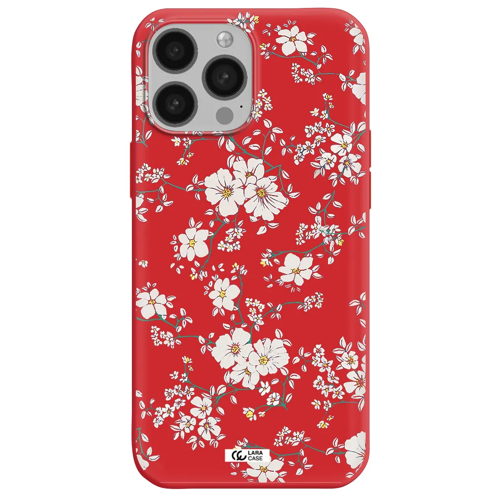 White Flower Apple iPhone 13 Pro Max Silicone Imperial Red Case