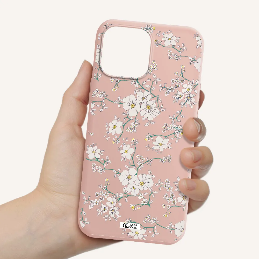 White Flower Apple iPhone 13 Pro Max Silicone pastel pink Case