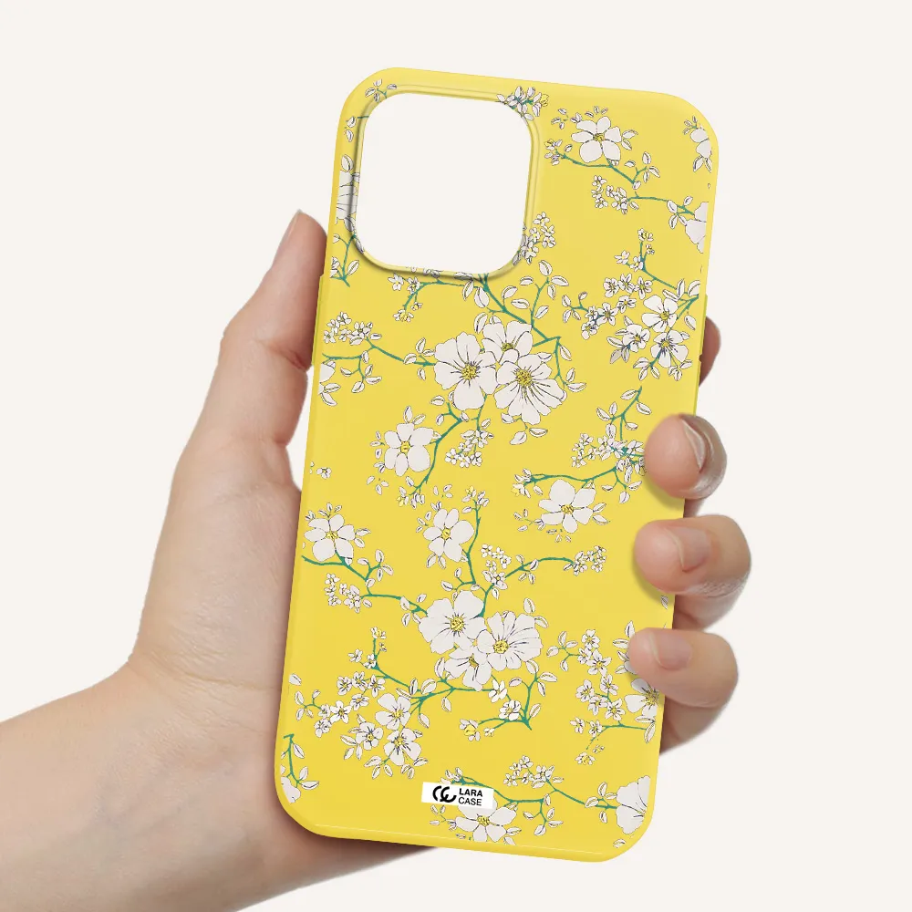 White Flower Apple iPhone 13 Pro Silicone canary yellow Case
