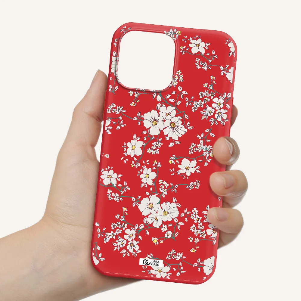 White Flower Apple iPhone 13 Pro Silicone Imperial Red Case