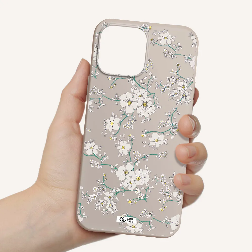 White Flower Apple iPhone 13 Pro Silicone Stone Case