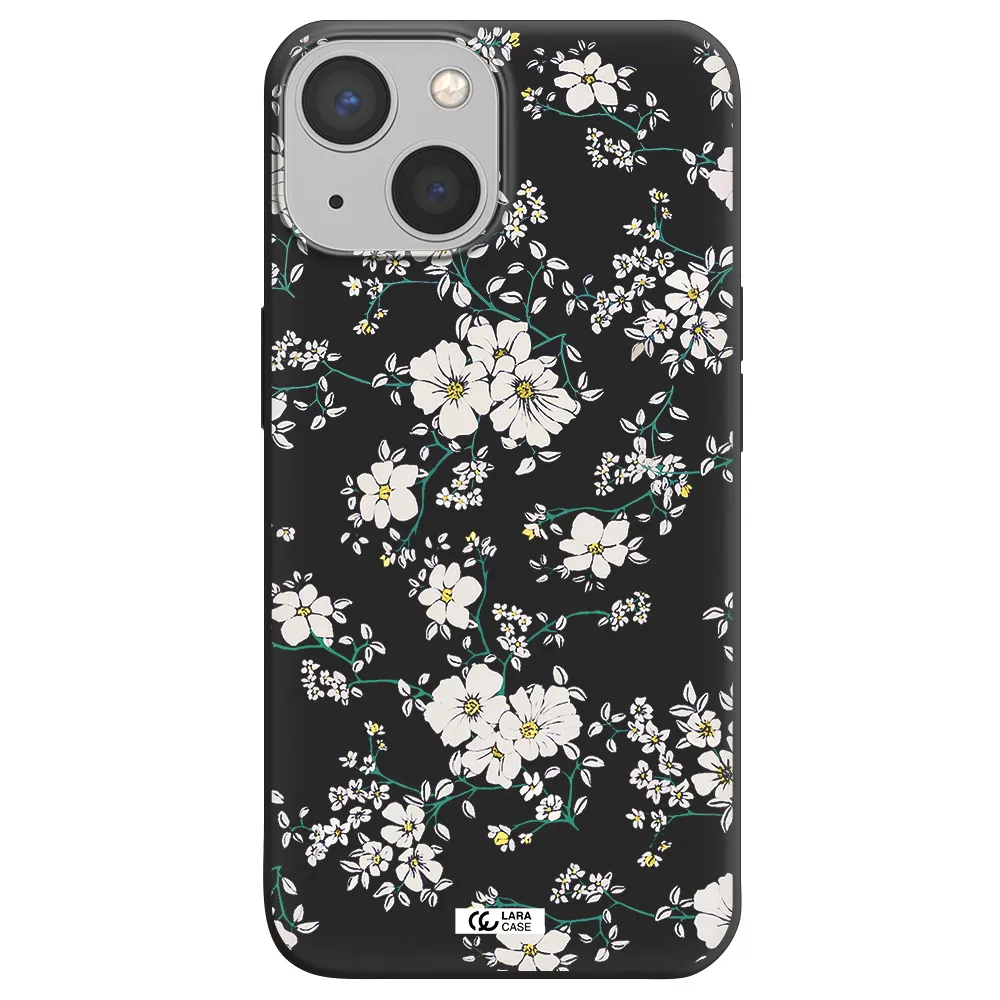 White Flower Apple iPhone 13 Silicone black Case