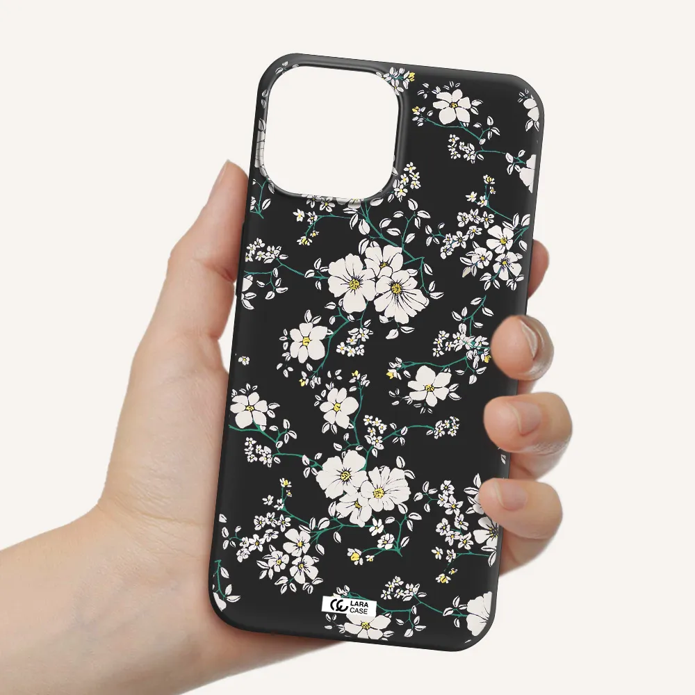 White Flower Apple iPhone 13 Silicone black Case