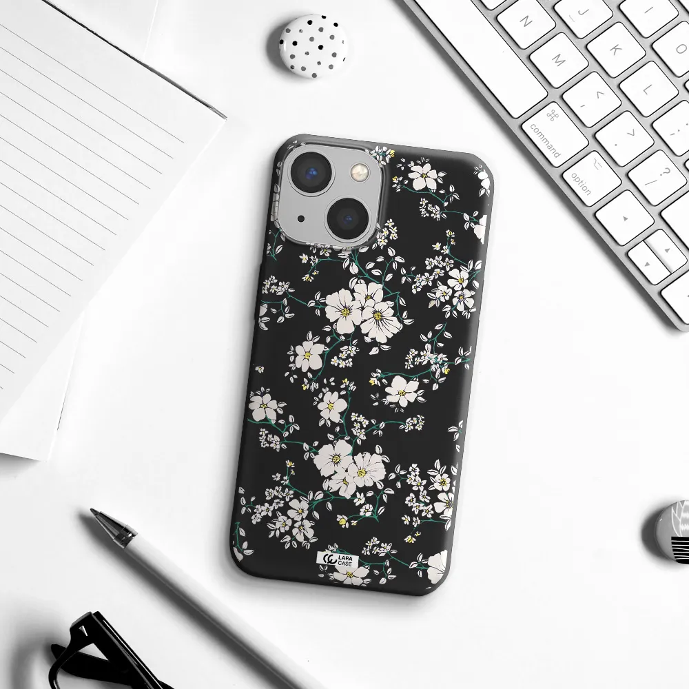 White Flower Apple iPhone 13 Silicone black Case