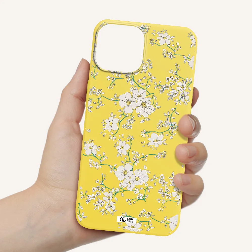 White Flower Apple iPhone 13 Silicone canary yellow Case
