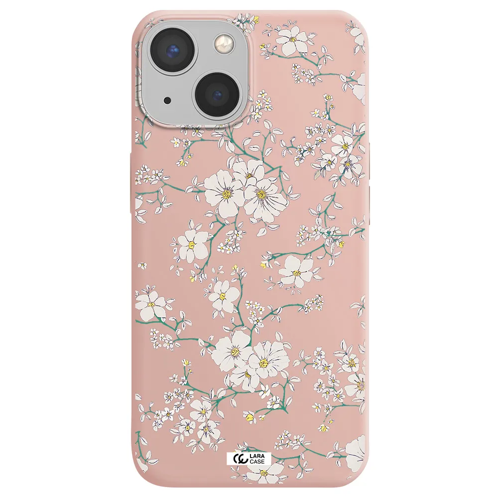 White Flower Apple iPhone 13 Silicone pastel pink Case