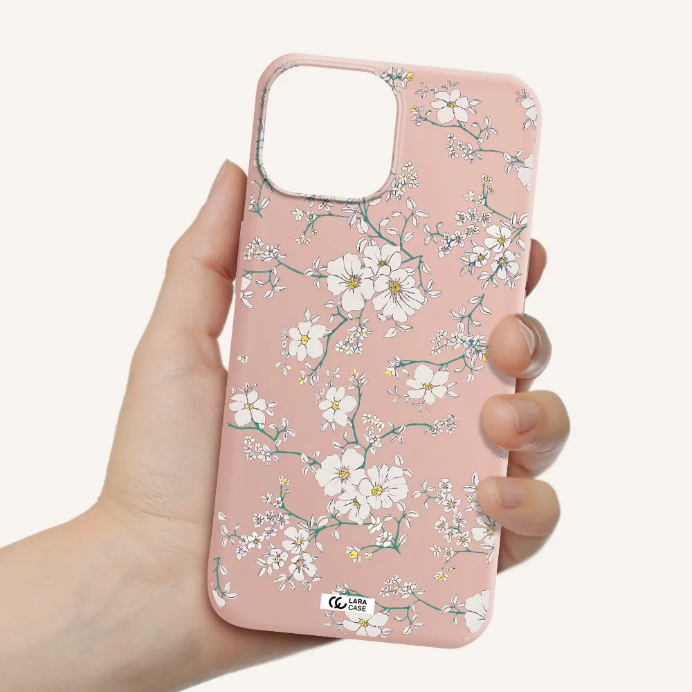 White Flower Apple iPhone 13 Silicone pastel pink Case