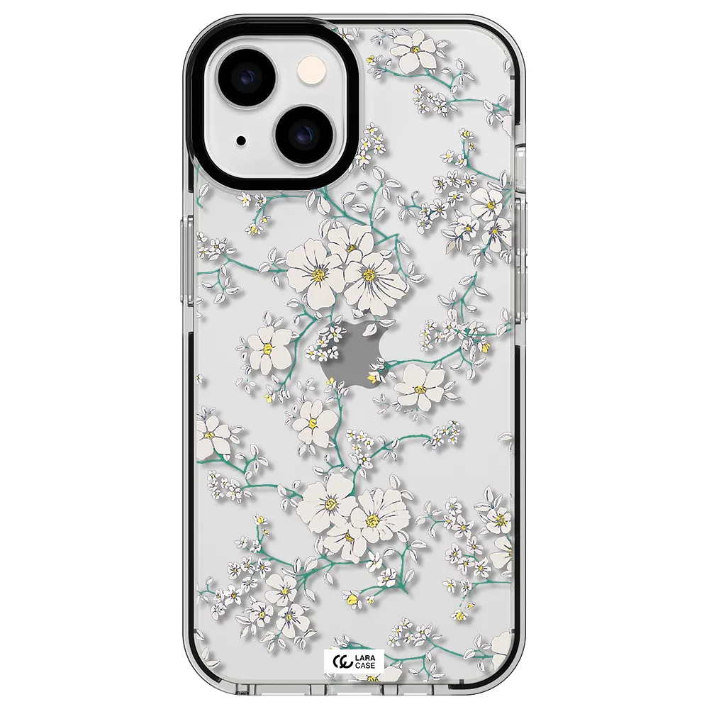White Flower Apple iPhone 14 impact black border Case