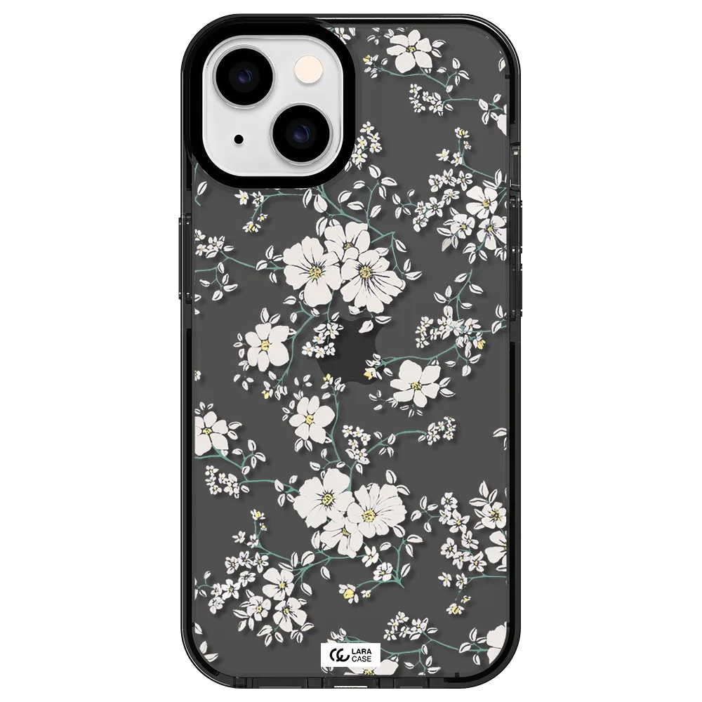 White Flower Apple iPhone 14 impact Smoke Black Case