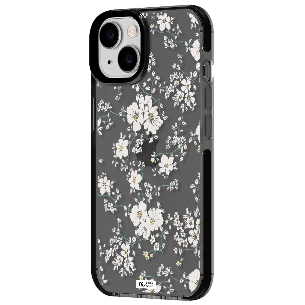 White Flower Apple iPhone 14 impact Smoke Black Case