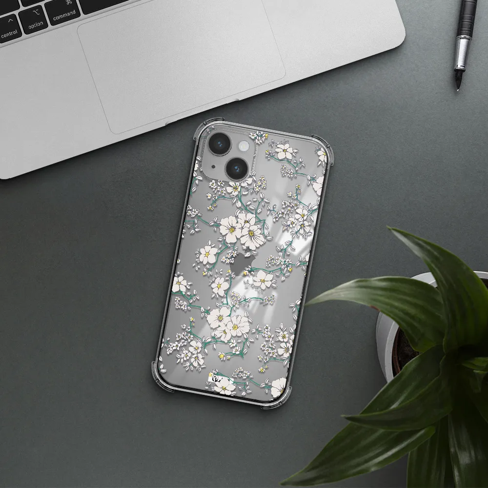White Flower Apple iPhone 14 plus Clear PC Case