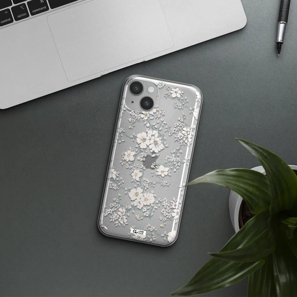 White Flower Apple iPhone 14 plus Clear TPU Case