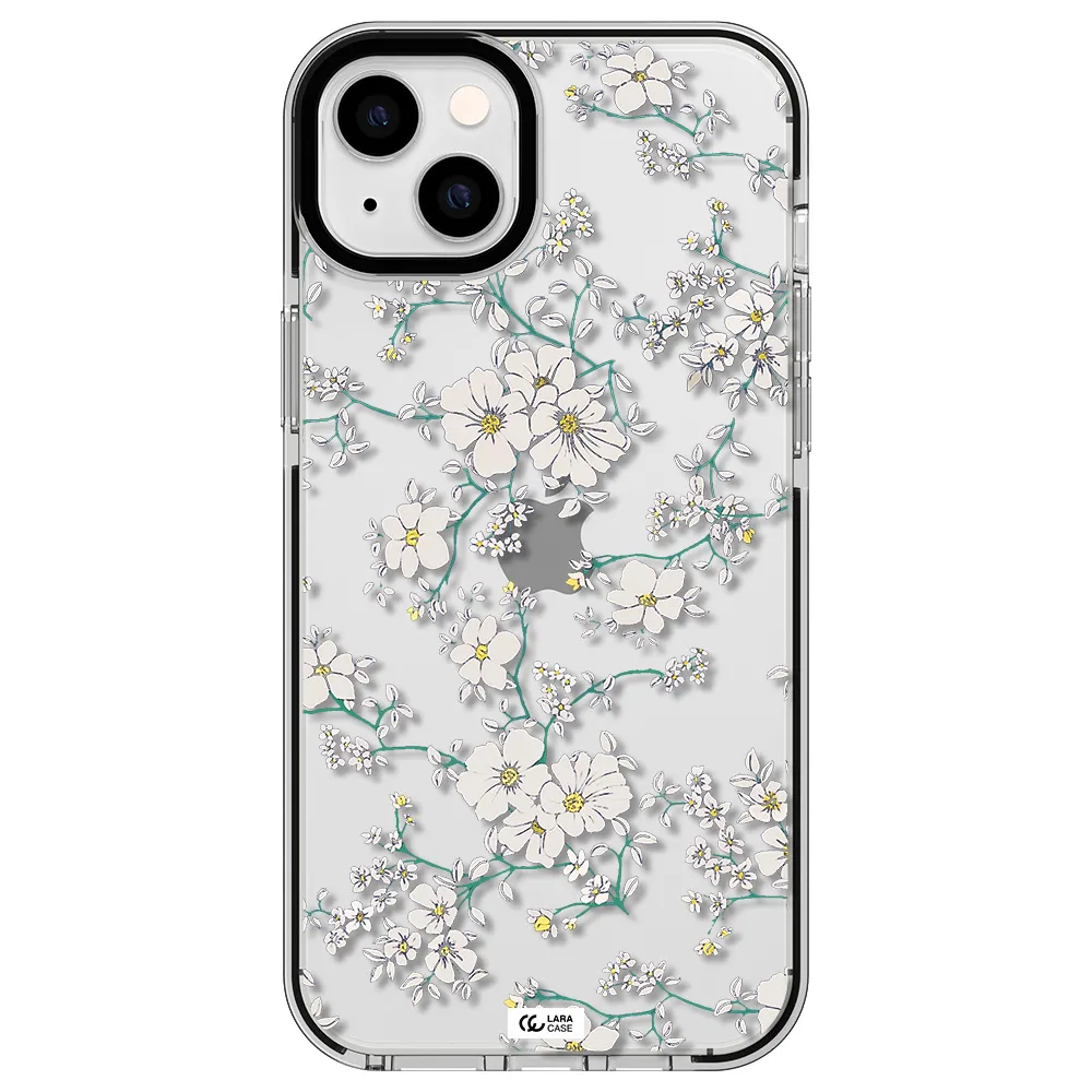 White Flower Apple iPhone 14 plus impact black border Case