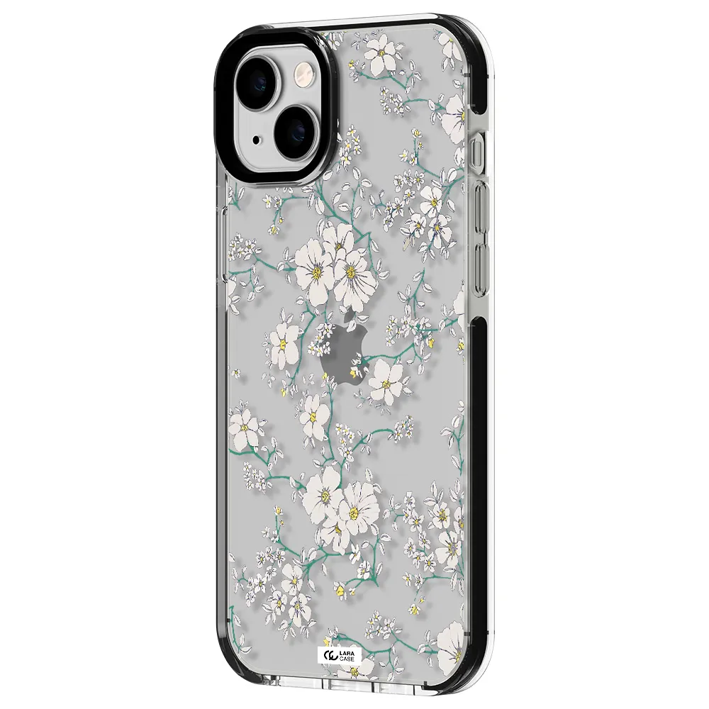 White Flower Apple iPhone 14 plus impact black border Case