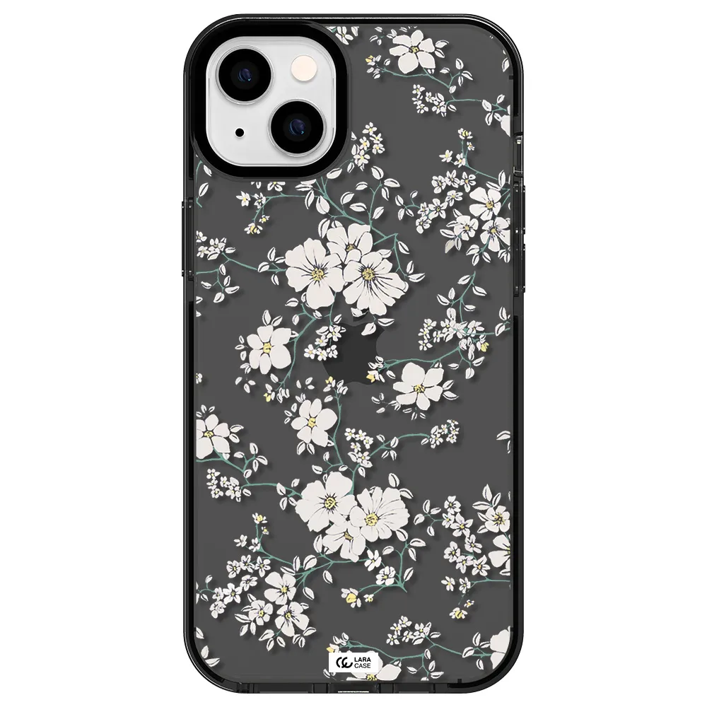 White Flower Apple iPhone 14 plus impact Smoke Black Case