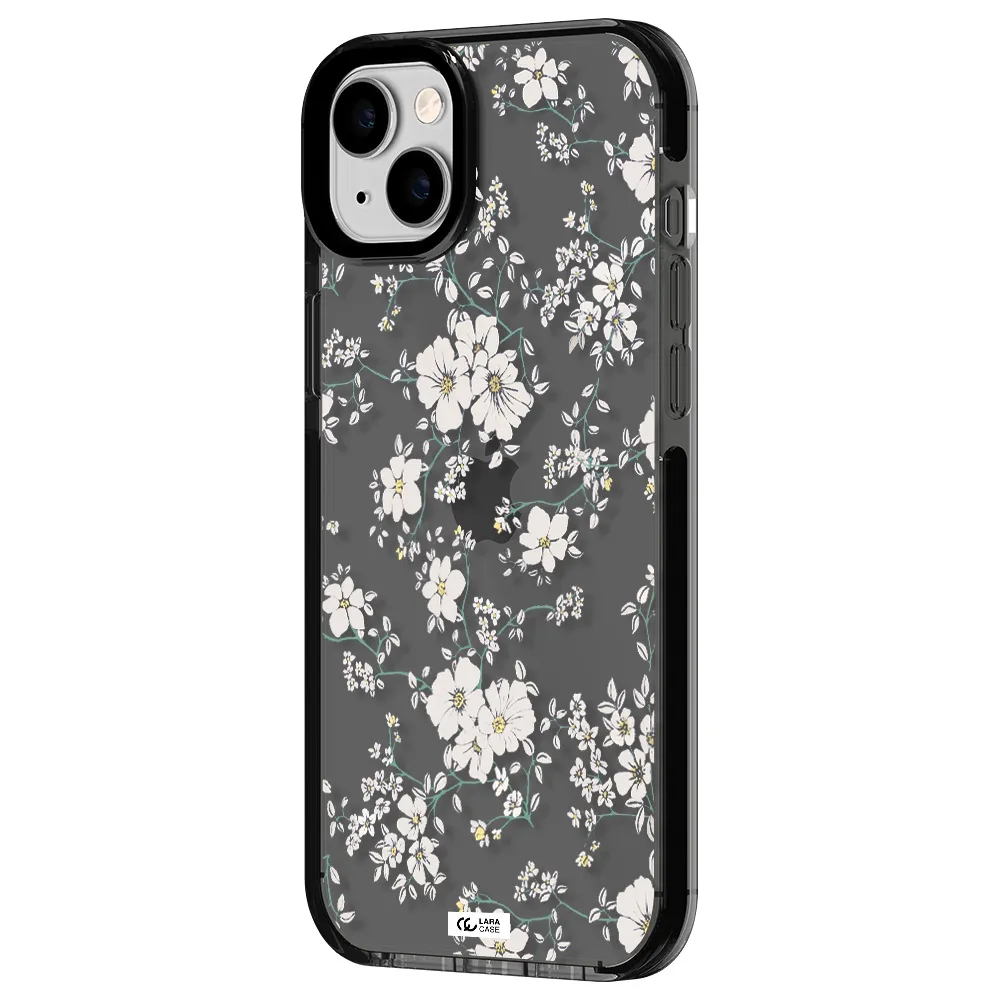 White Flower Apple iPhone 14 plus impact Smoke Black Case