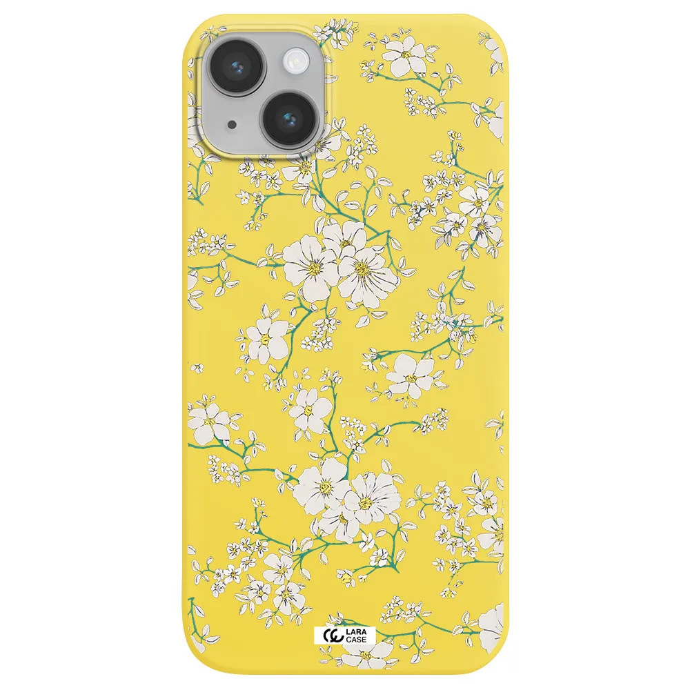 White Flower Apple iPhone 14 plus Silicone canary yellow Case