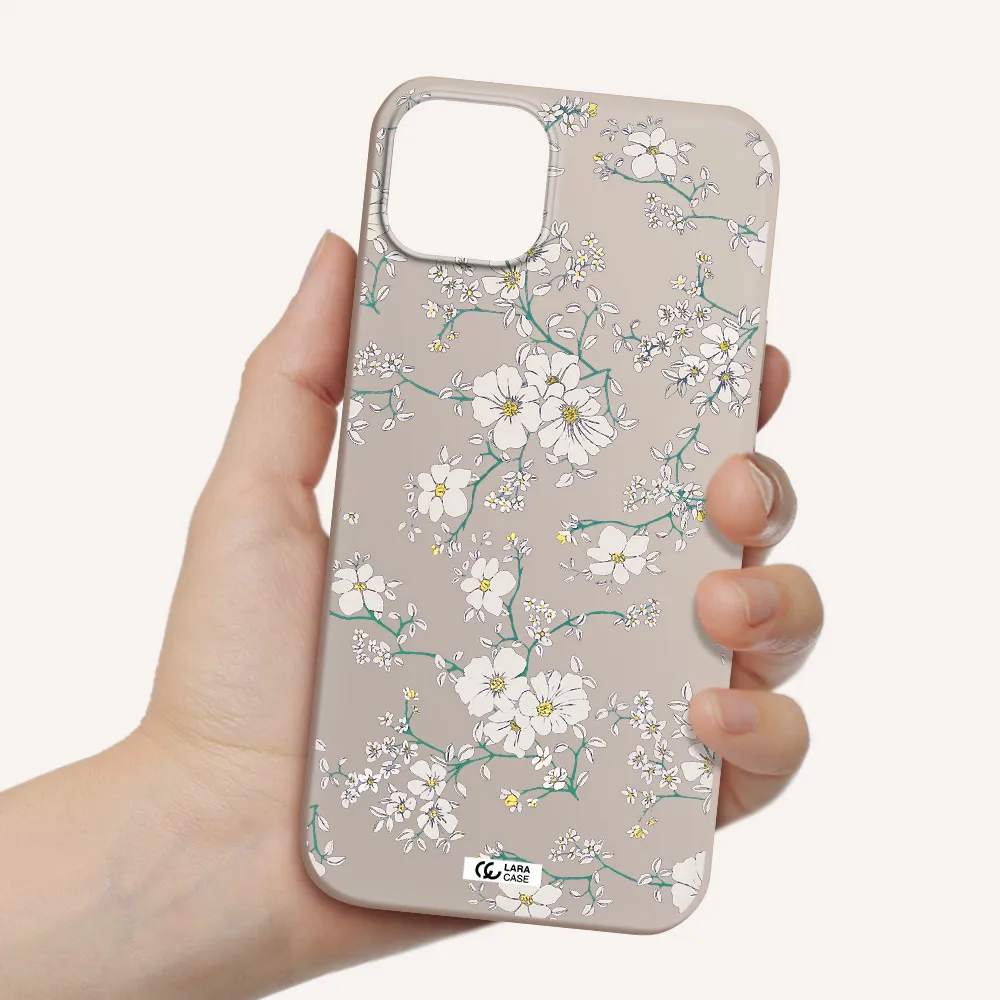 White Flower Apple iPhone 14 plus Silicone Stone Case