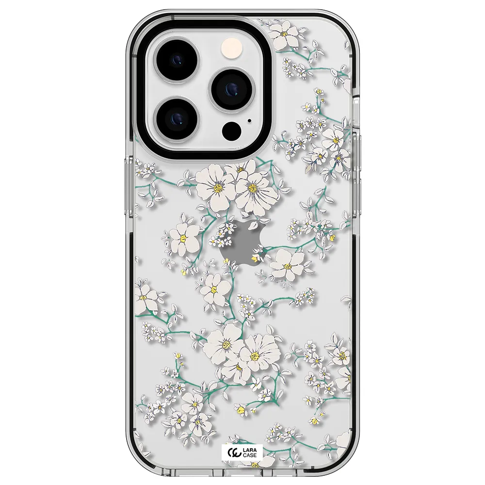 White Flower Apple iPhone 14 pro impact black border Case