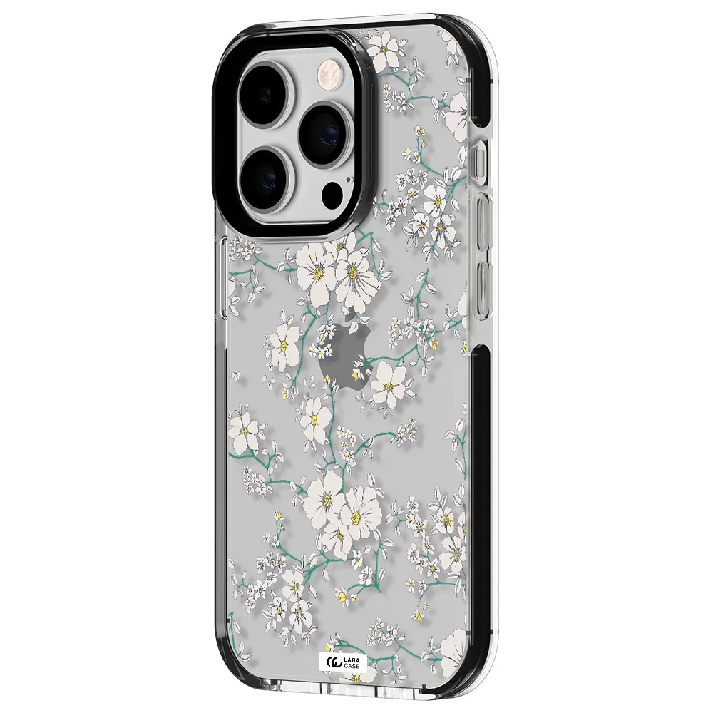 White Flower Apple iPhone 14 pro impact black border Case
