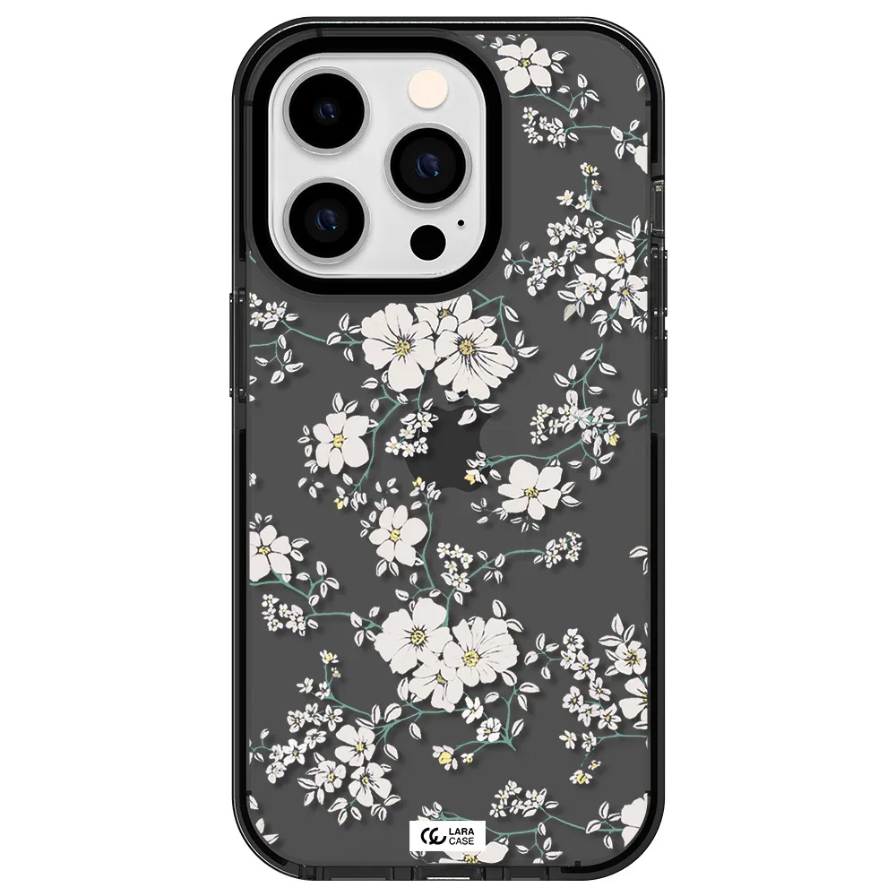 White Flower Apple iPhone 14 pro impact Smoke Black Case