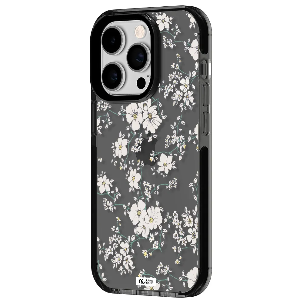 White Flower Apple iPhone 14 pro impact Smoke Black Case