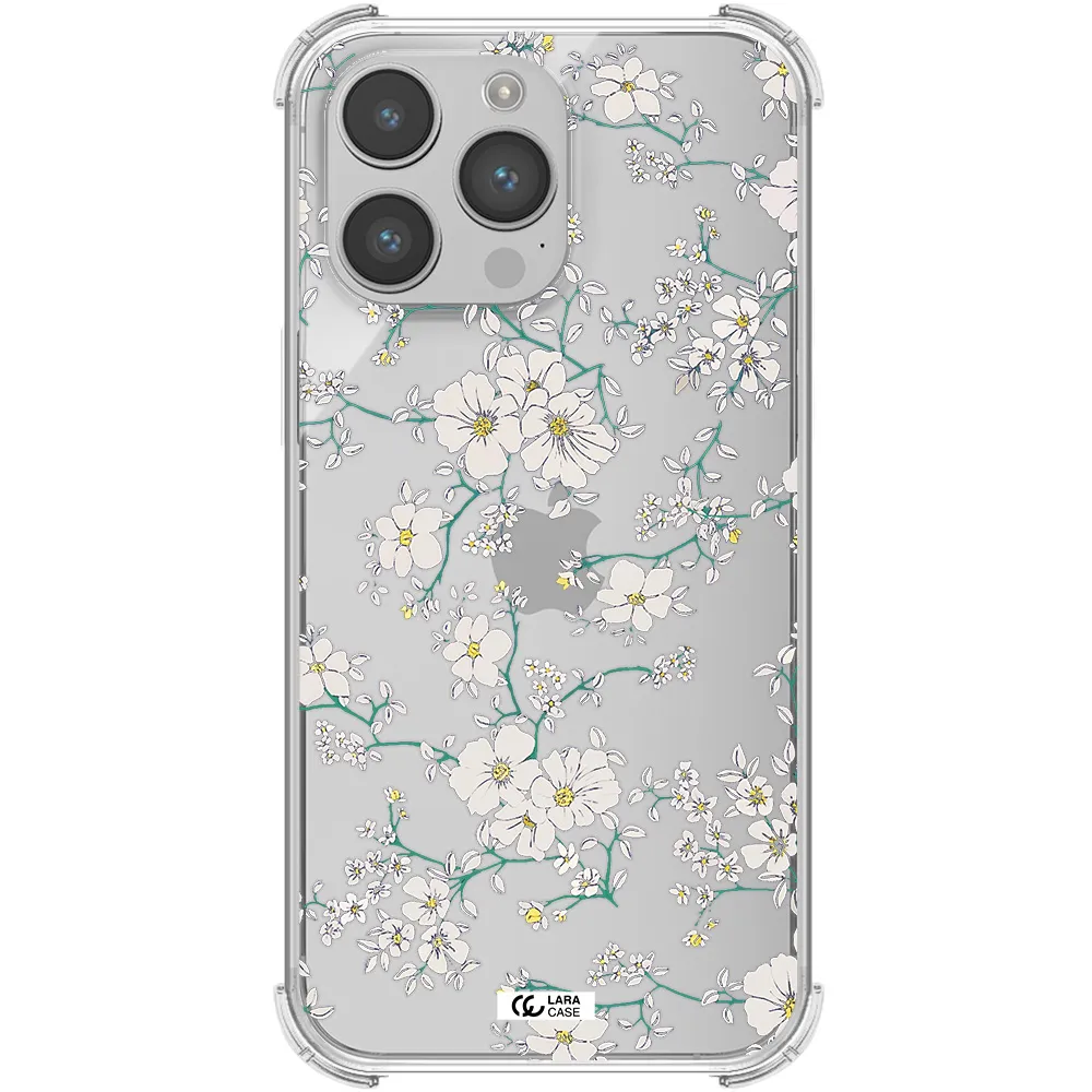 White Flower Apple iPhone 14 pro max Clear PC Case