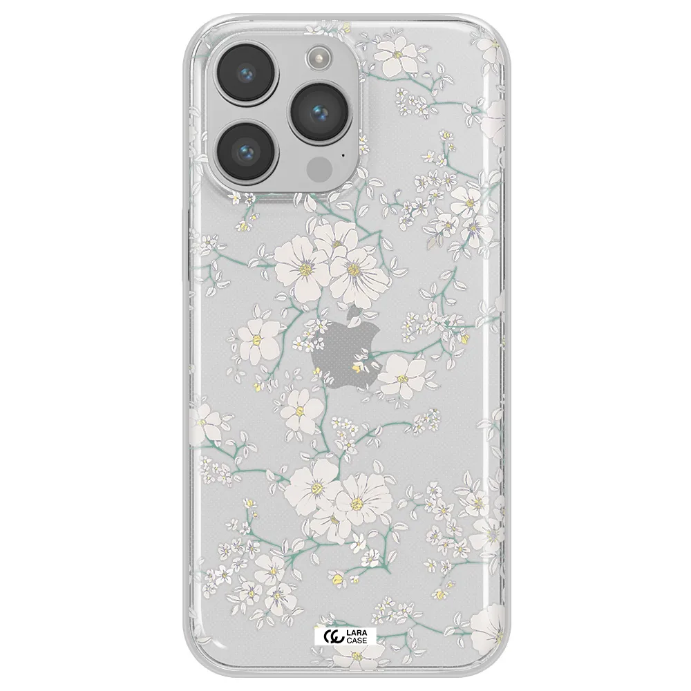 White Flower Apple iPhone 14 pro max Clear TPU Case