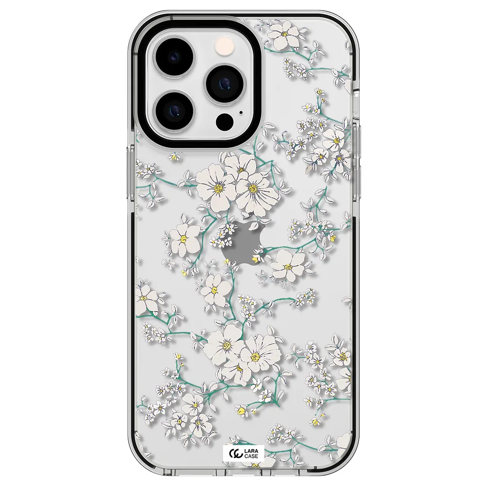 White Flower Apple iPhone 14 pro max impact black border Case